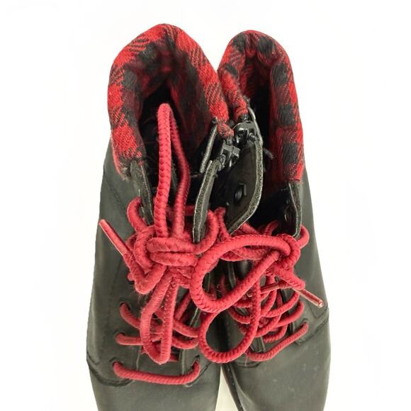 Timberland Womens Leather Boots Size 8.5 Black Plaid Red Laces Waterproof Zip - Picture 5 of 13
